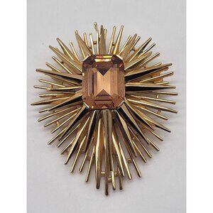 Crown Trifari MCM Modernist Atomic Starburst Gold Tone Brooch Pin Signed